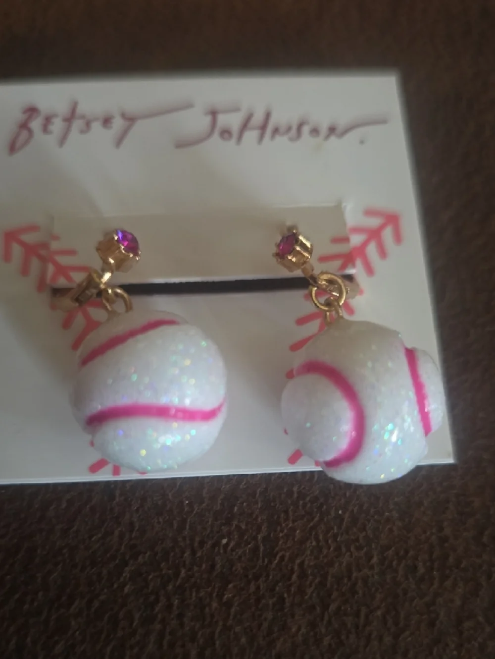 Betsey Johnson Pink Baseball Earrings - Picture 3 of 4